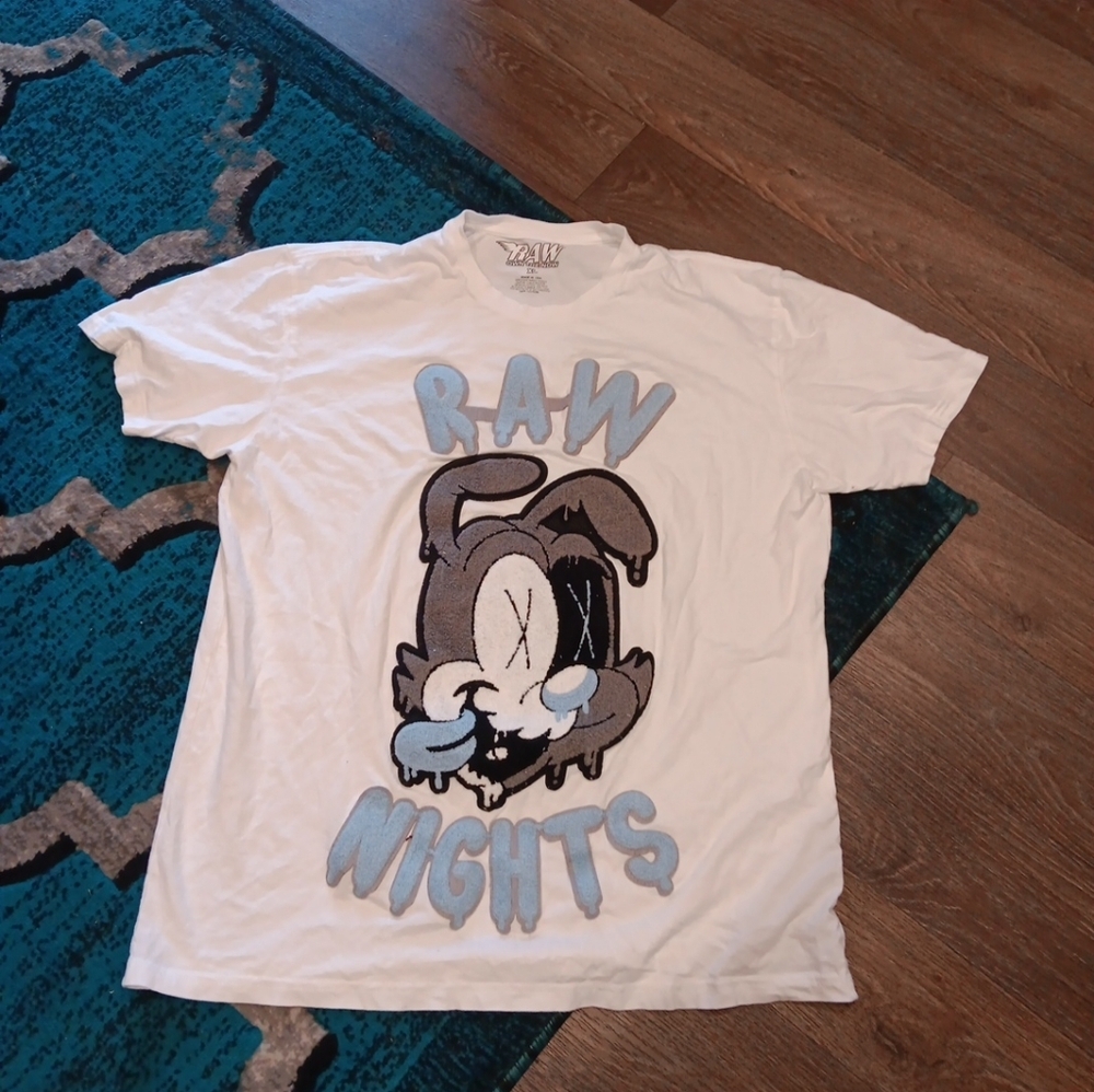 RAW Night Baby Blue Chenille Crewneck Tee-White